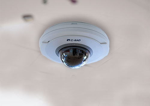 Facial recognition via ceiling mounted camera.
