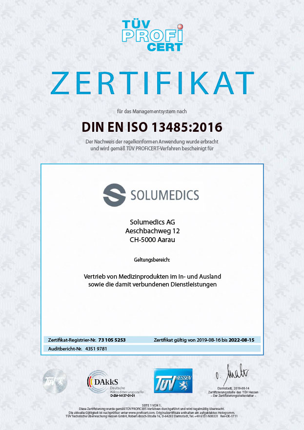 Zertifikat DIN EN ISO 13485:2016